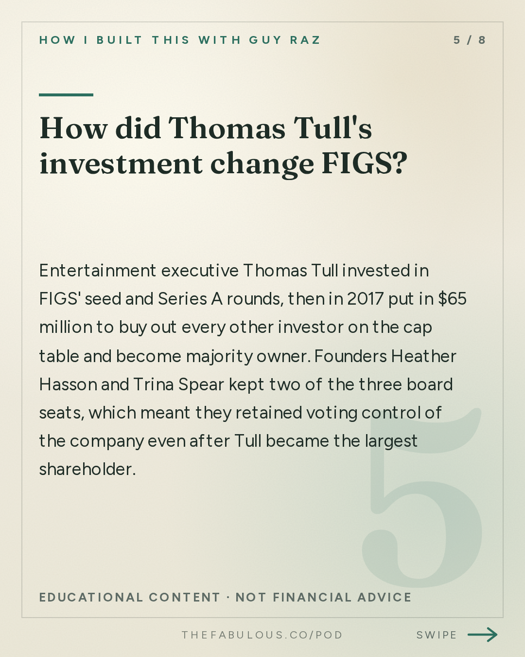How did Thomas Tull's investment change FIGS? — How I Built This with Guy Raz: FIGS: Trina Spear and Heather Hasson. The $2.5 Billion Scrubs Brand That Investors Said Would Never Work