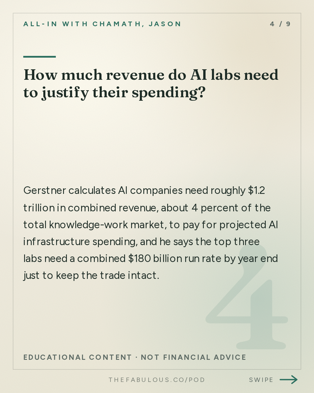 How much revenue do AI labs need to justify their spending? — All-In with Chamath, Jason, Sacks & Friedberg: Brad Gerstner: No AI Bubble, Semis Eat the Nasdaq & AI's Take Off Problem