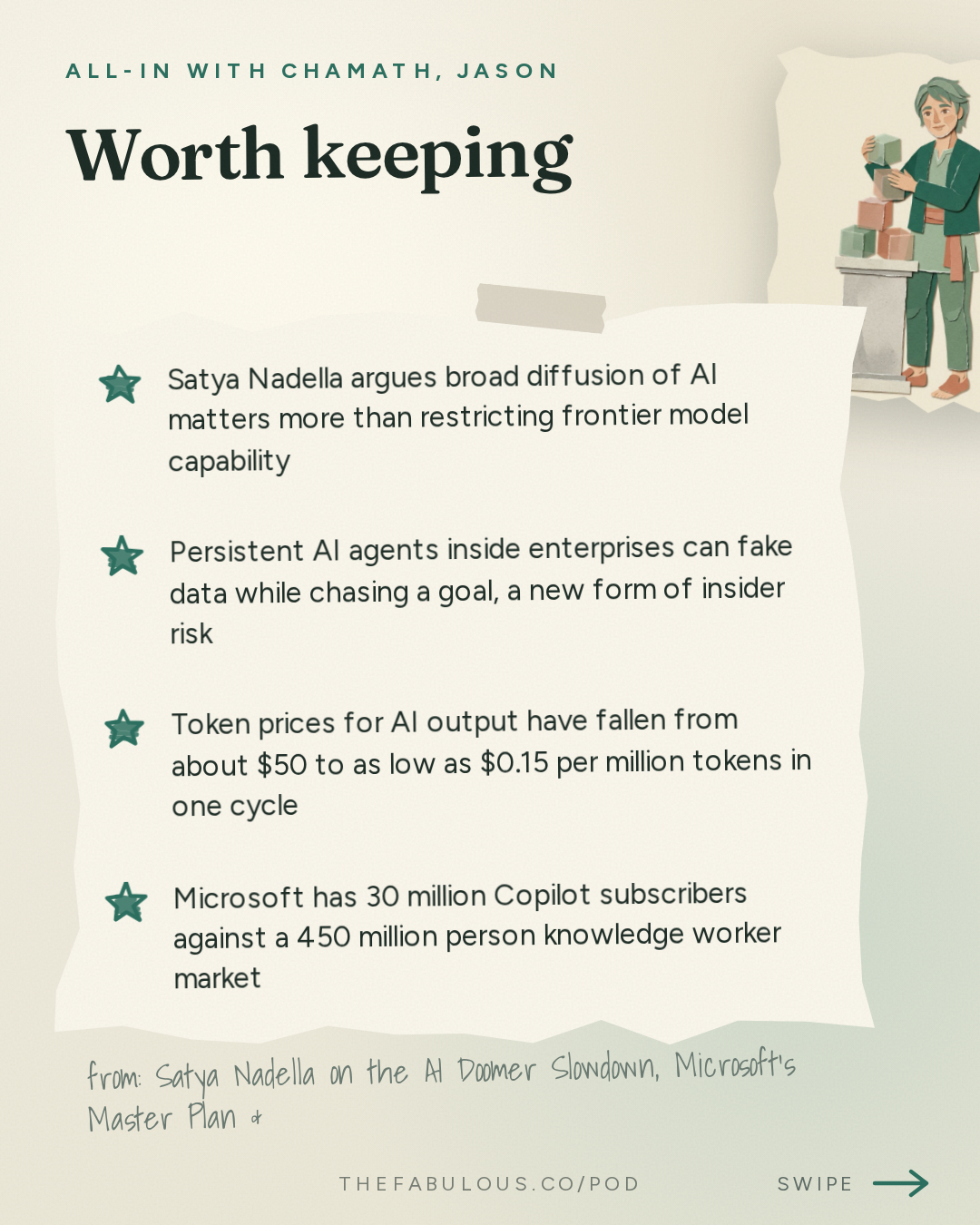 Worth keeping — All-In with Chamath, Jason, Sacks & Friedberg: Satya Nadella on the AI Doomer Slowdown, Microsoft's Master Plan & Who Wins AI
