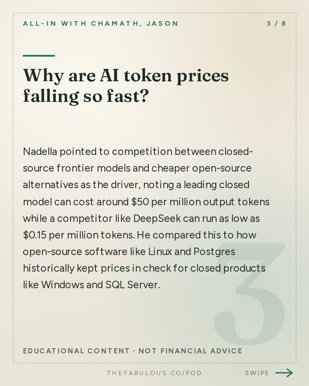 Why are AI token prices falling so fast? — All-In with Chamath, Jason, Sacks & Friedberg: Satya Nadella on the AI Doomer Slowdown, Microsoft's Master Plan & Who Wins AI