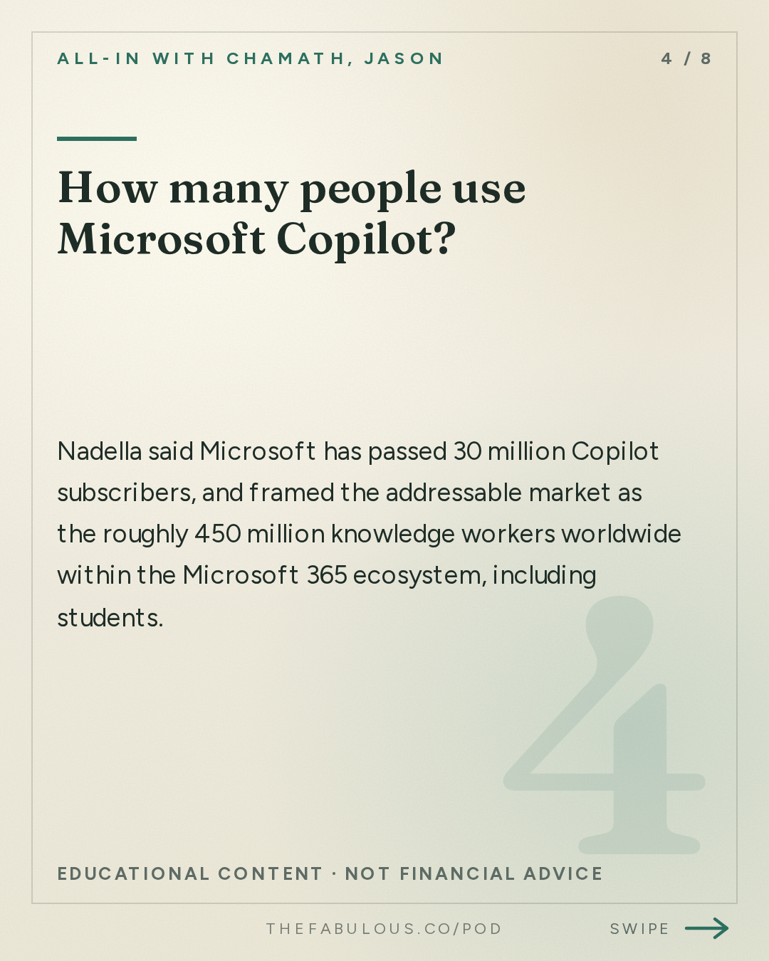 How many people use Microsoft Copilot? — All-In with Chamath, Jason, Sacks & Friedberg: Satya Nadella on the AI Doomer Slowdown, Microsoft's Master Plan & Who Wins AI