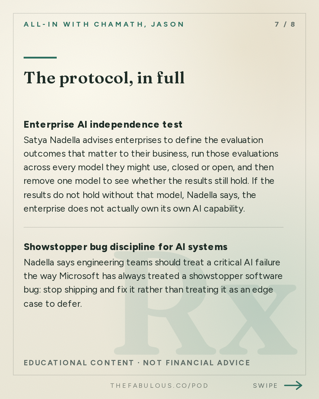 The protocol, in full — All-In with Chamath, Jason, Sacks & Friedberg: Satya Nadella on the AI Doomer Slowdown, Microsoft's Master Plan & Who Wins AI