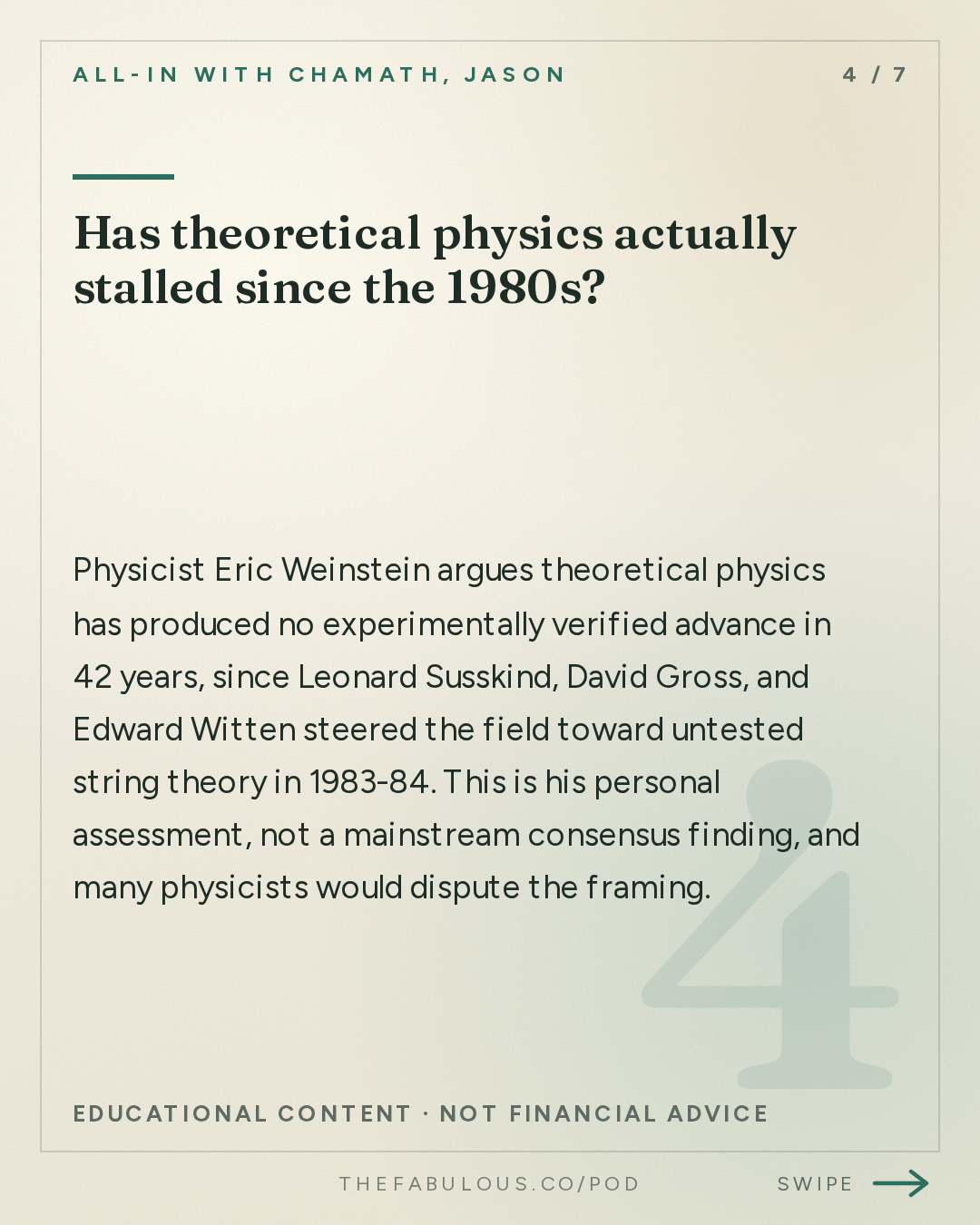 Has theoretical physics actually stalled since the 1980s? — All-In with Chamath, Jason, Sacks & Friedberg: Eric Weinstein: The Scientific Precariat, China's Brain Drain, Physics Stagnation, String Theory's Collapse & UAPs
