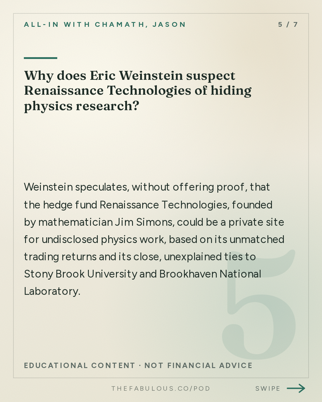 Why does Eric Weinstein suspect Renaissance Technologies of hiding physics research? — All-In with Chamath, Jason, Sacks & Friedberg: Eric Weinstein: The Scientific Precariat, China's Brain Drain, Physics Stagnation, String Theory's Collapse & UAPs