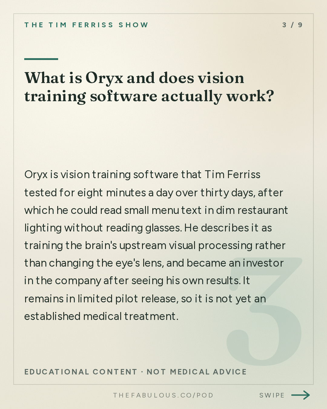 What is Oryx and does vision training software actually work? — The Tim Ferriss Show: #887: Q&A with Tim — The 4-Hour Workweek in a World of AI, Rebuilding Personal Agency, The 4-Hour Body After 40, and More