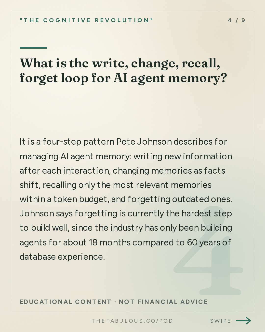 What is the write, change, recall, forget loop for AI agent memory? — "The Cognitive Revolution" : Write, Change, Recall, Forget: MongoDB's Pete Johnson on How Retrieval Drives Agent Performance