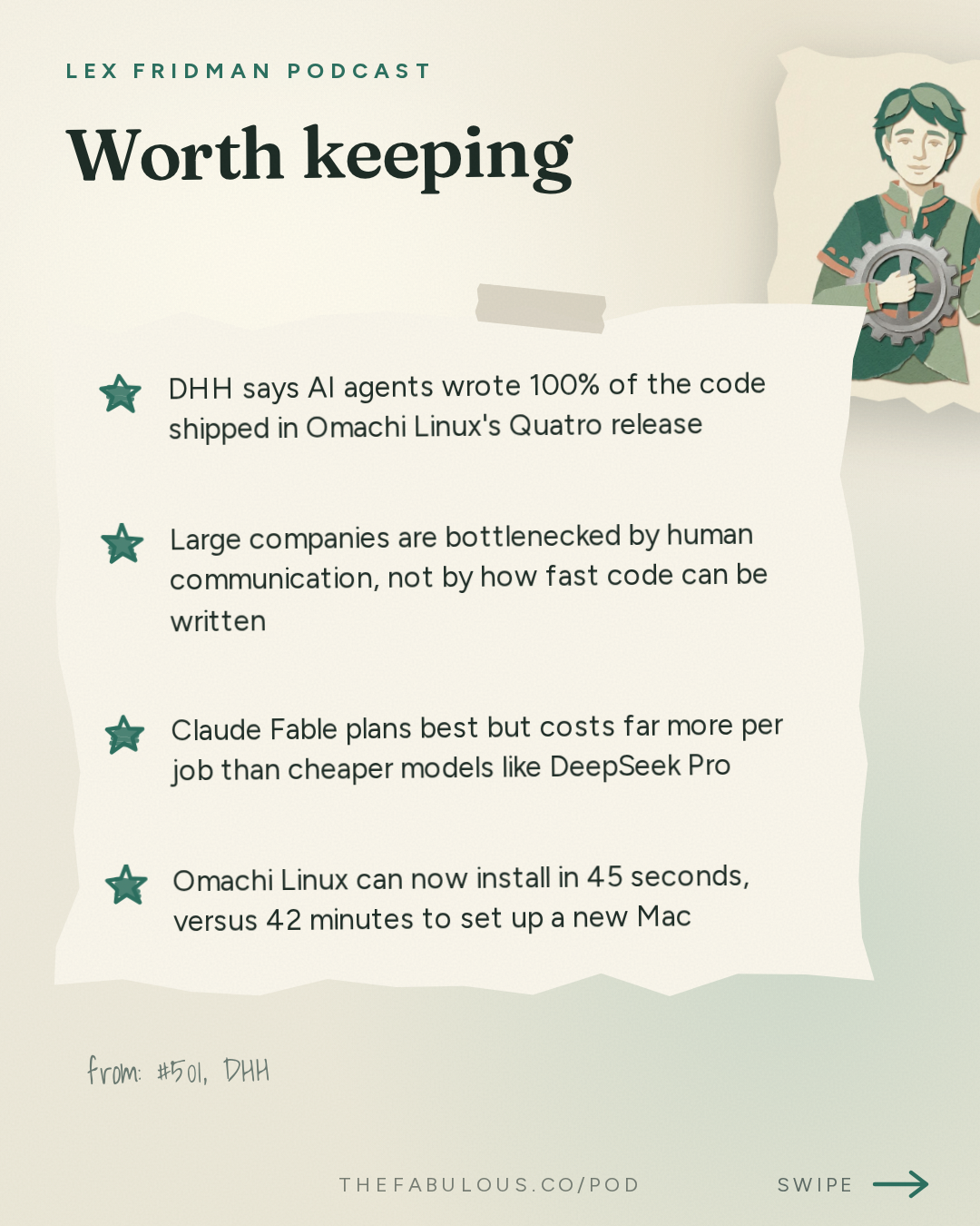 Worth keeping — Lex Fridman Podcast: #501 – DHH: Future of Programming, AI, Agentic Engineering, Vibe Coding & Linux