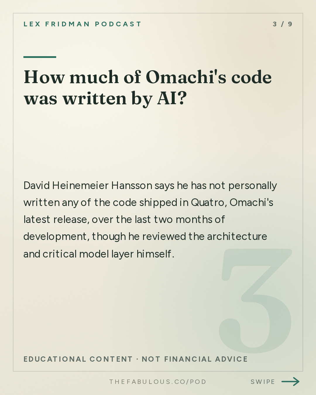 How much of Omachi's code was written by AI? — Lex Fridman Podcast: #501 – DHH: Future of Programming, AI, Agentic Engineering, Vibe Coding & Linux
