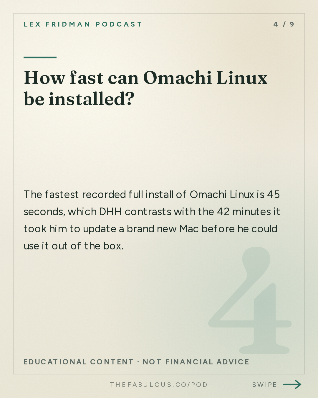 How fast can Omachi Linux be installed? — Lex Fridman Podcast: #501 – DHH: Future of Programming, AI, Agentic Engineering, Vibe Coding & Linux
