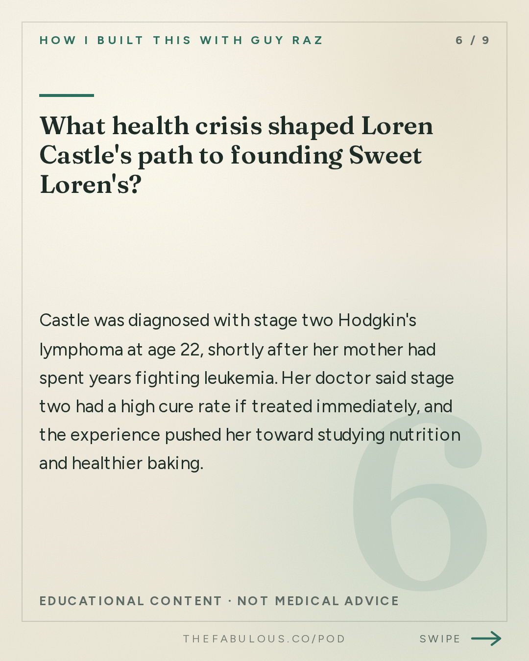 What health crisis shaped Loren Castle's path to founding Sweet Loren's? — How I Built This with Guy Raz: Sweet Loren’s: Loren Castle. How A Recipe Makeover Built a National Cookie Brand