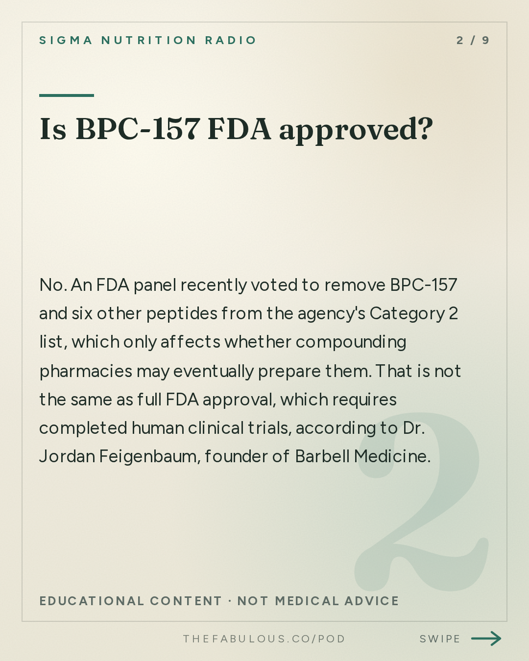 Is BPC-157 FDA approved? — Sigma Nutrition Radio: #620: BPC-157 and Peptide Medications: What Do We Know? – Jordan Feigenbaum, MD