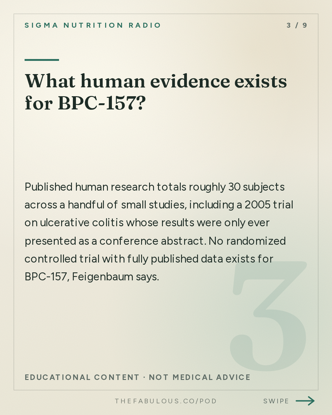 What human evidence exists for BPC-157? — Sigma Nutrition Radio: #620: BPC-157 and Peptide Medications: What Do We Know? – Jordan Feigenbaum, MD