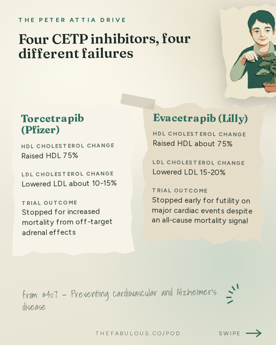 Four CETP inhibitors, four different failures — The Peter Attia Drive: #407 ‒ Preventing cardiovascular and Alzheimer's disease: lowering LDL early, APOE4, and promising new therapies | Michael Davidson, M.D.