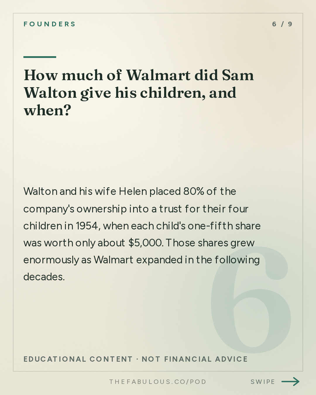 How much of Walmart did Sam Walton give his children, and when? — Founders: #434 Sam Walton