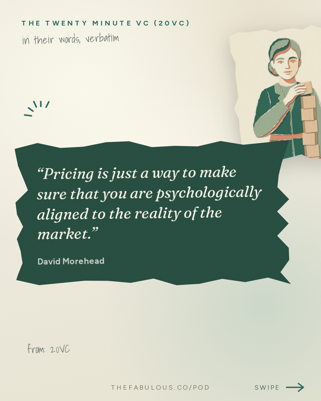 Pricing is just a way to make sure that you are psychologically aligned to the reality of the market. — The Twenty Minute VC (20VC): Venture Capital | Startup Funding | The Pitch: 20VC: How LPs Allocate to Venture in 2026: What They Want, What They Do Not Want | Why Fund Multiple Does Not Matter Without a Timeline | Why Velocity of Cashback is the Most Important Thing with David Morehead, CIO @ Baylor