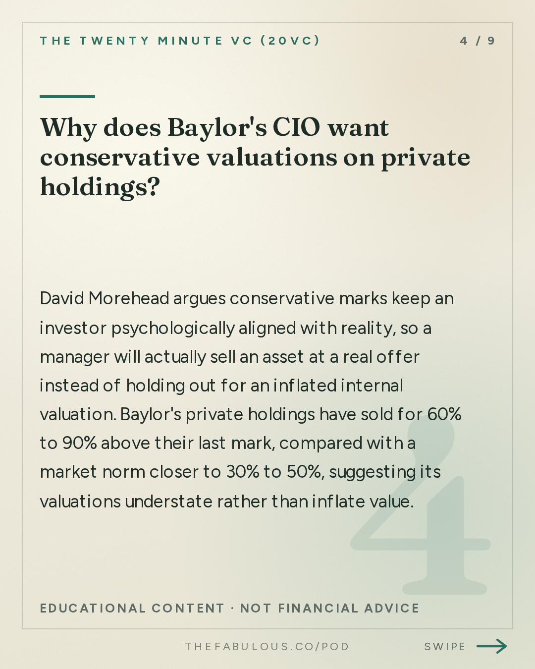 Why does Baylor's CIO want conservative valuations on private holdings? — The Twenty Minute VC (20VC): Venture Capital | Startup Funding | The Pitch: 20VC: How LPs Allocate to Venture in 2026: What They Want, What They Do Not Want | Why Fund Multiple Does Not Matter Without a Timeline | Why Velocity of Cashback is the Most Important Thing with David Morehead, CIO @ Baylor