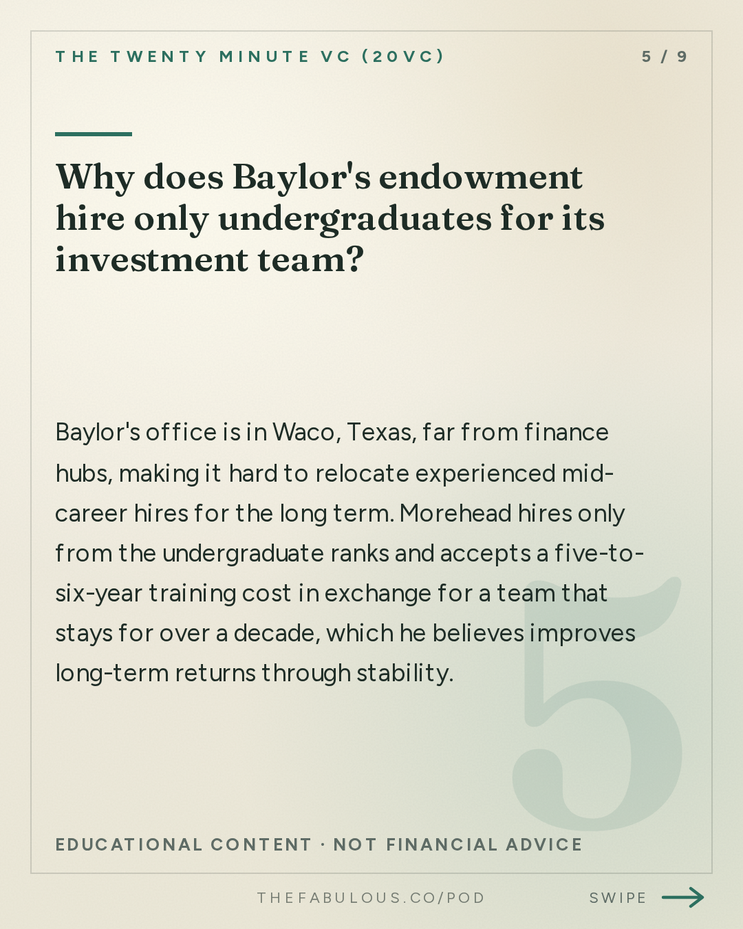 Why does Baylor's endowment hire only undergraduates for its investment team? — The Twenty Minute VC (20VC): Venture Capital | Startup Funding | The Pitch: 20VC: How LPs Allocate to Venture in 2026: What They Want, What They Do Not Want | Why Fund Multiple Does Not Matter Without a Timeline | Why Velocity of Cashback is the Most Important Thing with David Morehead, CIO @ Baylor