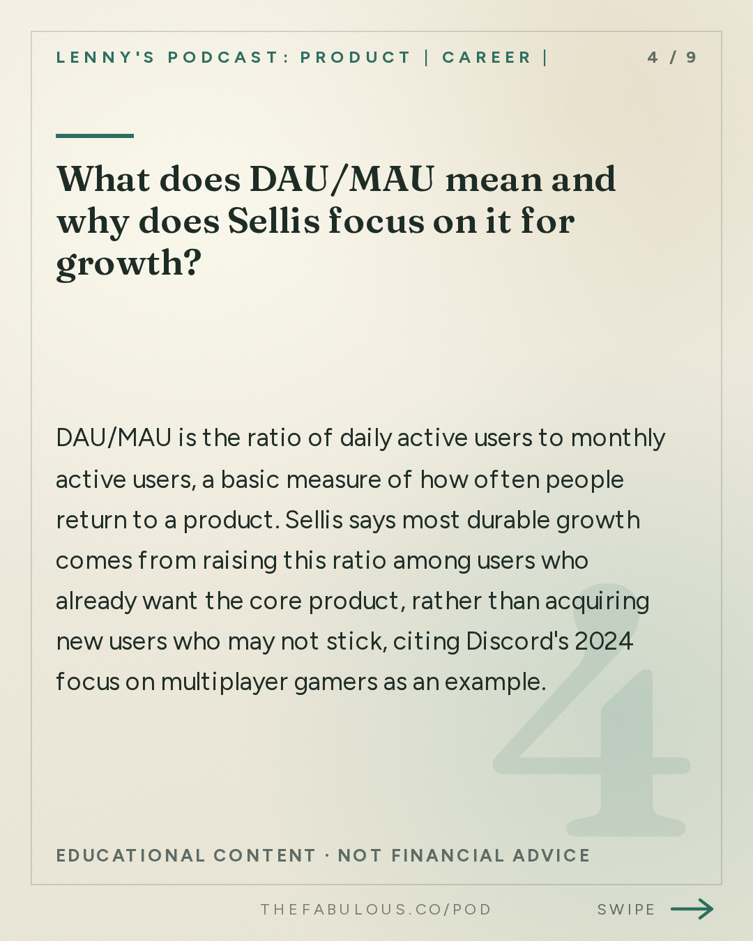 What does DAU/MAU mean and why does Sellis focus on it for growth? — Lenny's Podcast: Product | Career | Growth: 90 minutes of unfiltered product advice from Snap and Discord’s product chief | Peter Sellis
