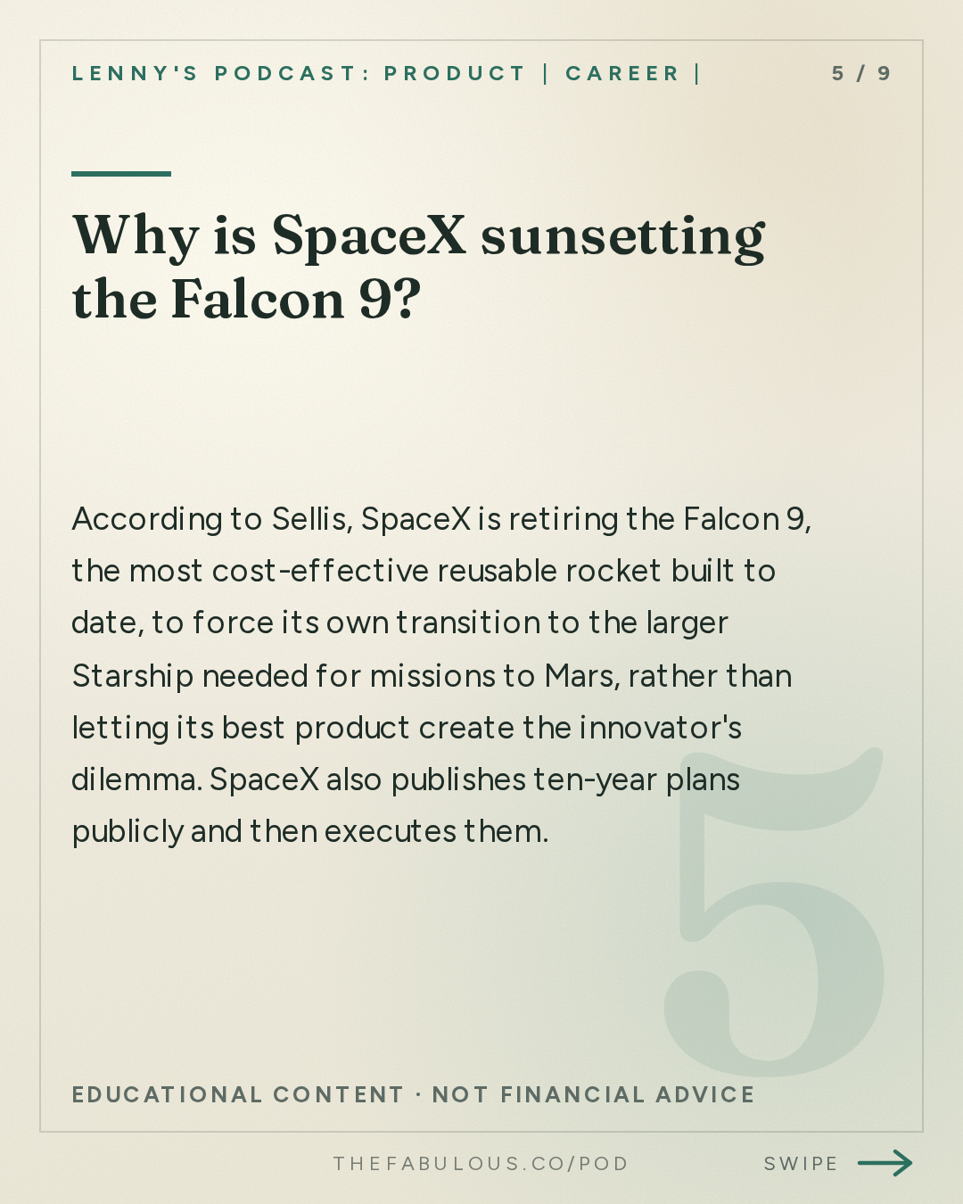 Why is SpaceX sunsetting the Falcon 9? — Lenny's Podcast: Product | Career | Growth: 90 minutes of unfiltered product advice from Snap and Discord’s product chief | Peter Sellis