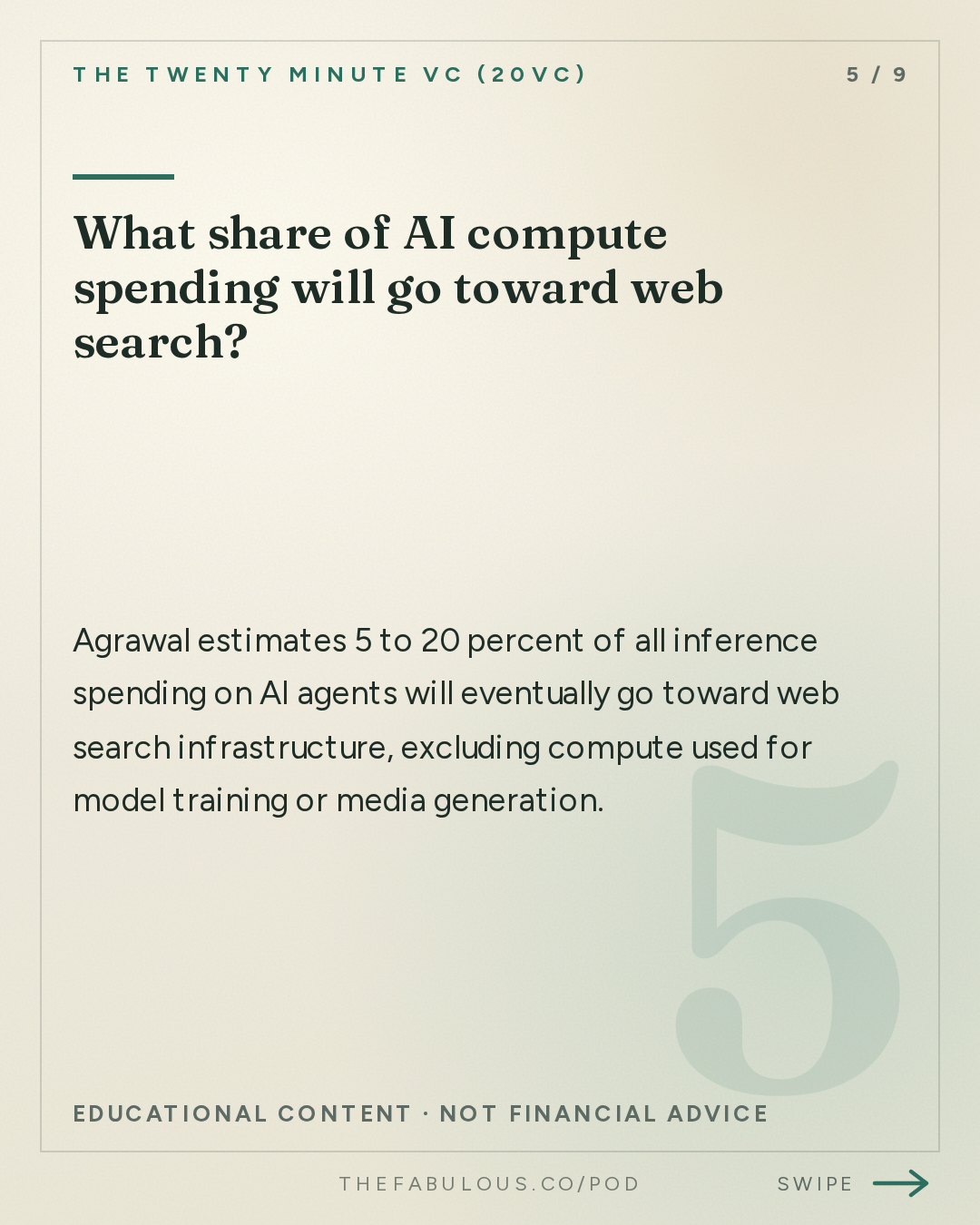 What share of AI compute spending will go toward web search? — The Twenty Minute VC (20VC): Venture Capital | Startup Funding | The Pitch: 20VC: Five Predictions for a World of Agents | The Ads Business Model Will Die | Biggest Lessons from Working with Elon Musk at Twitter with Parag Agrawal, Parallel