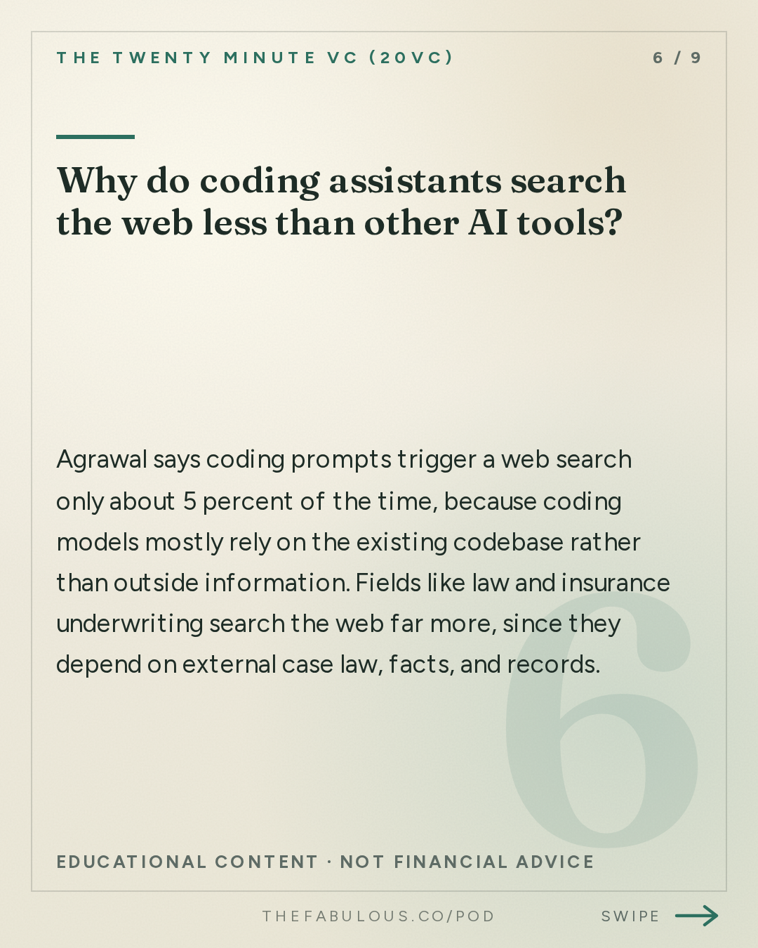 Why do coding assistants search the web less than other AI tools? — The Twenty Minute VC (20VC): Venture Capital | Startup Funding | The Pitch: 20VC: Five Predictions for a World of Agents | The Ads Business Model Will Die | Biggest Lessons from Working with Elon Musk at Twitter with Parag Agrawal, Parallel