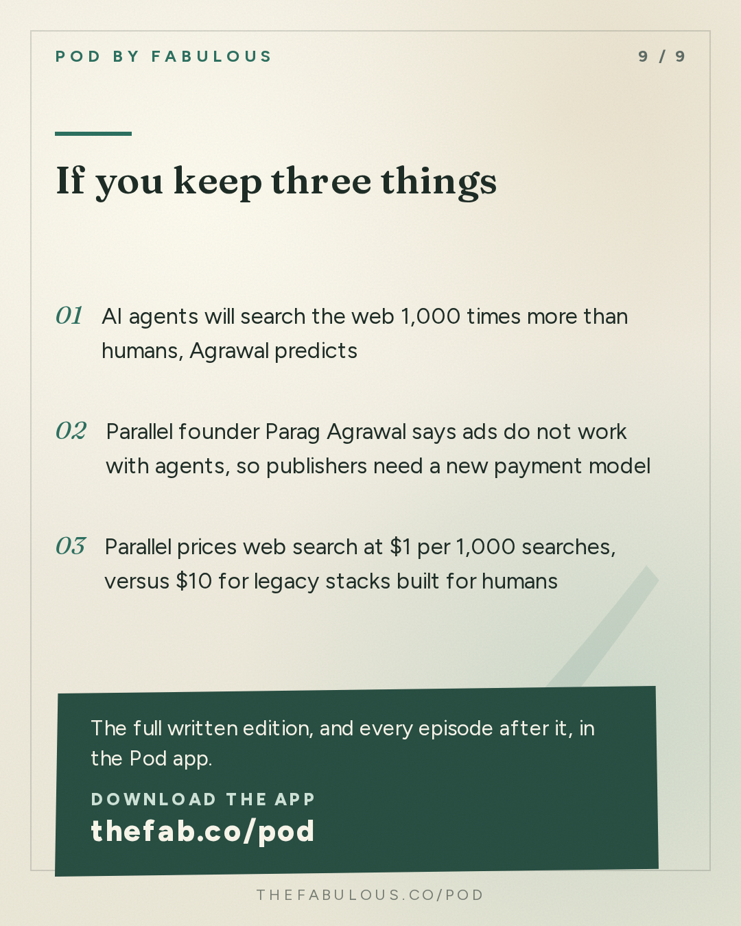 If you keep three things — The Twenty Minute VC (20VC): Venture Capital | Startup Funding | The Pitch: 20VC: Five Predictions for a World of Agents | The Ads Business Model Will Die | Biggest Lessons from Working with Elon Musk at Twitter with Parag Agrawal, Parallel