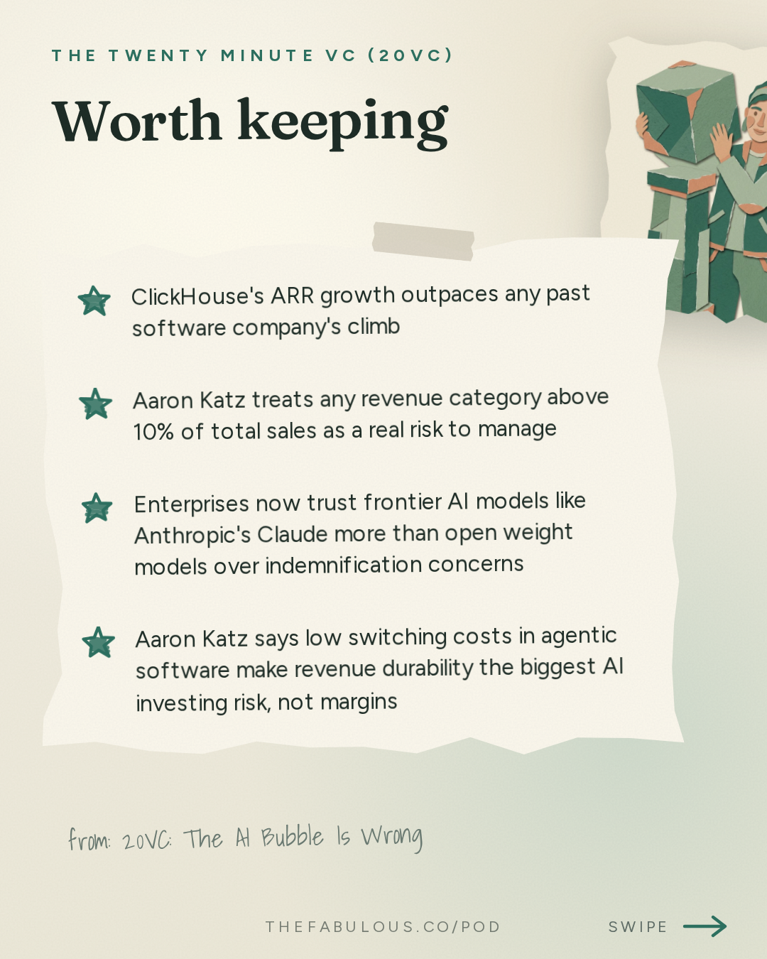 Worth keeping — The Twenty Minute VC (20VC): Venture Capital | Startup Funding | The Pitch: 20VC: The AI Bubble Is Wrong | AI Margins Need to Improve | Revenue Concentration Should be a Concern | Why People Over-Estimate Open Models But Enterprises Still Fear Frontier Models with Aaron Katz, ClickHouse