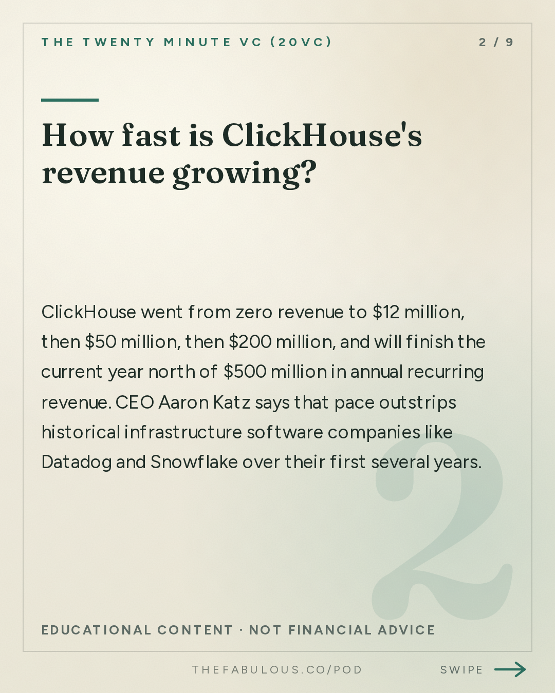 How fast is ClickHouse's revenue growing? — The Twenty Minute VC (20VC): Venture Capital | Startup Funding | The Pitch: 20VC: The AI Bubble Is Wrong | AI Margins Need to Improve | Revenue Concentration Should be a Concern | Why People Over-Estimate Open Models But Enterprises Still Fear Frontier Models with Aaron Katz, ClickHouse