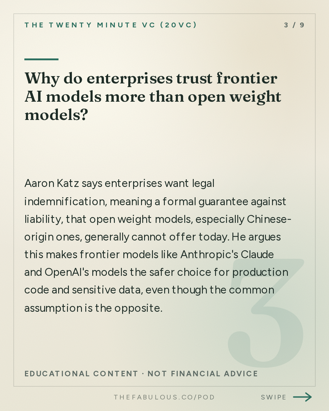 Why do enterprises trust frontier AI models more than open weight models? — The Twenty Minute VC (20VC): Venture Capital | Startup Funding | The Pitch: 20VC: The AI Bubble Is Wrong | AI Margins Need to Improve | Revenue Concentration Should be a Concern | Why People Over-Estimate Open Models But Enterprises Still Fear Frontier Models with Aaron Katz, ClickHouse