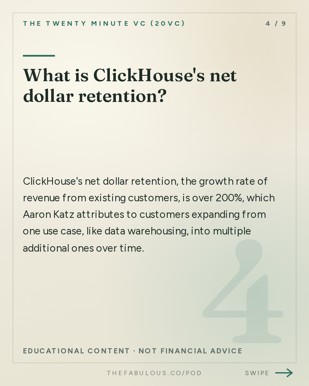 What is ClickHouse's net dollar retention? — The Twenty Minute VC (20VC): Venture Capital | Startup Funding | The Pitch: 20VC: The AI Bubble Is Wrong | AI Margins Need to Improve | Revenue Concentration Should be a Concern | Why People Over-Estimate Open Models But Enterprises Still Fear Frontier Models with Aaron Katz, ClickHouse