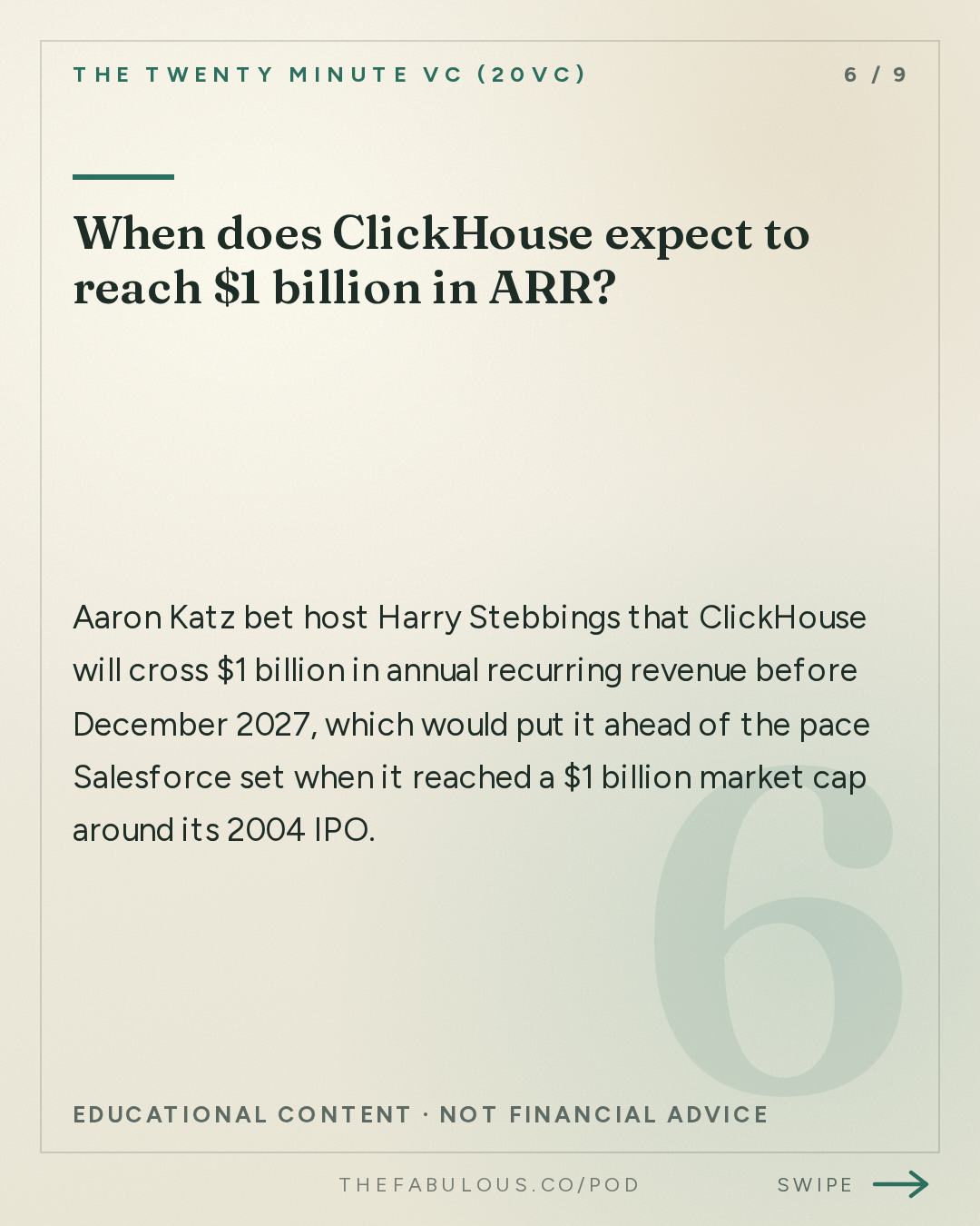 When does ClickHouse expect to reach $1 billion in ARR? — The Twenty Minute VC (20VC): Venture Capital | Startup Funding | The Pitch: 20VC: The AI Bubble Is Wrong | AI Margins Need to Improve | Revenue Concentration Should be a Concern | Why People Over-Estimate Open Models But Enterprises Still Fear Frontier Models with Aaron Katz, ClickHouse