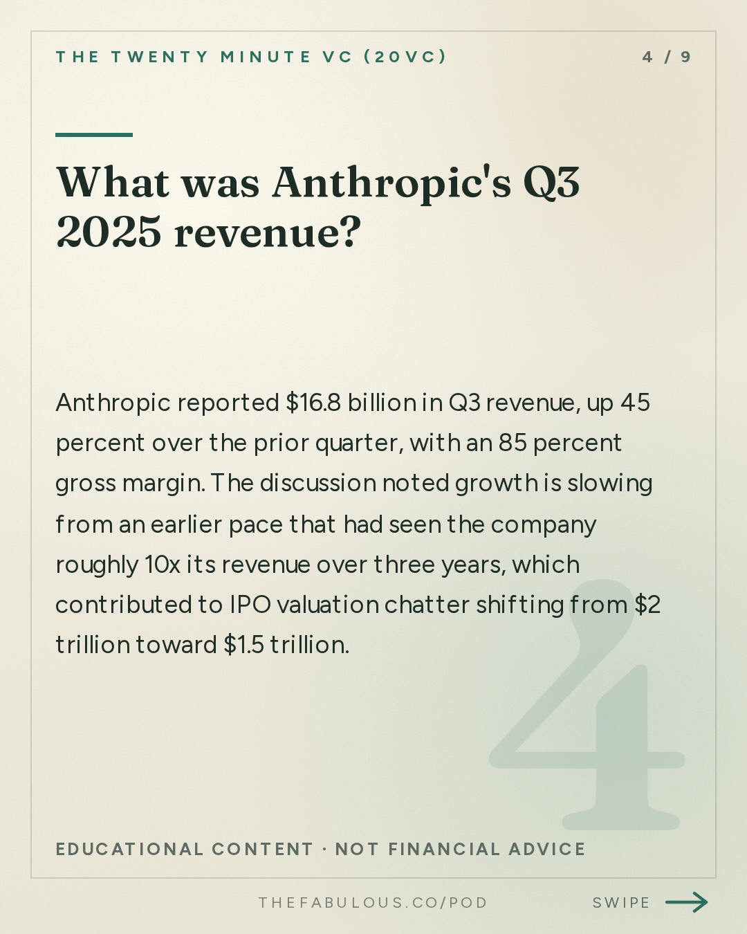 What was Anthropic's Q3 2025 revenue? — The Twenty Minute VC (20VC): Venture Capital | Startup Funding | The Pitch: 20VC: Trillion or Bust: The New VC Game | Coreweave Sell-Off Creates Panic | Town at $1B, Anduril at $90B: Revenue Multiples Out of Control | General Atlantic Eyes IPO & Modal Raises $750M at $15.75B