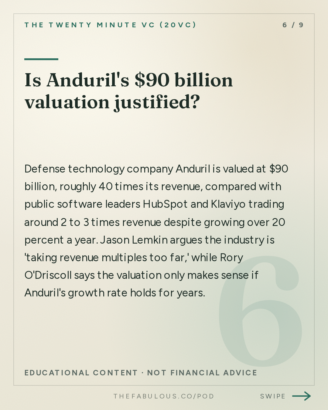 Is Anduril's $90 billion valuation justified? — The Twenty Minute VC (20VC): Venture Capital | Startup Funding | The Pitch: 20VC: Trillion or Bust: The New VC Game | Coreweave Sell-Off Creates Panic | Town at $1B, Anduril at $90B: Revenue Multiples Out of Control | General Atlantic Eyes IPO & Modal Raises $750M at $15.75B