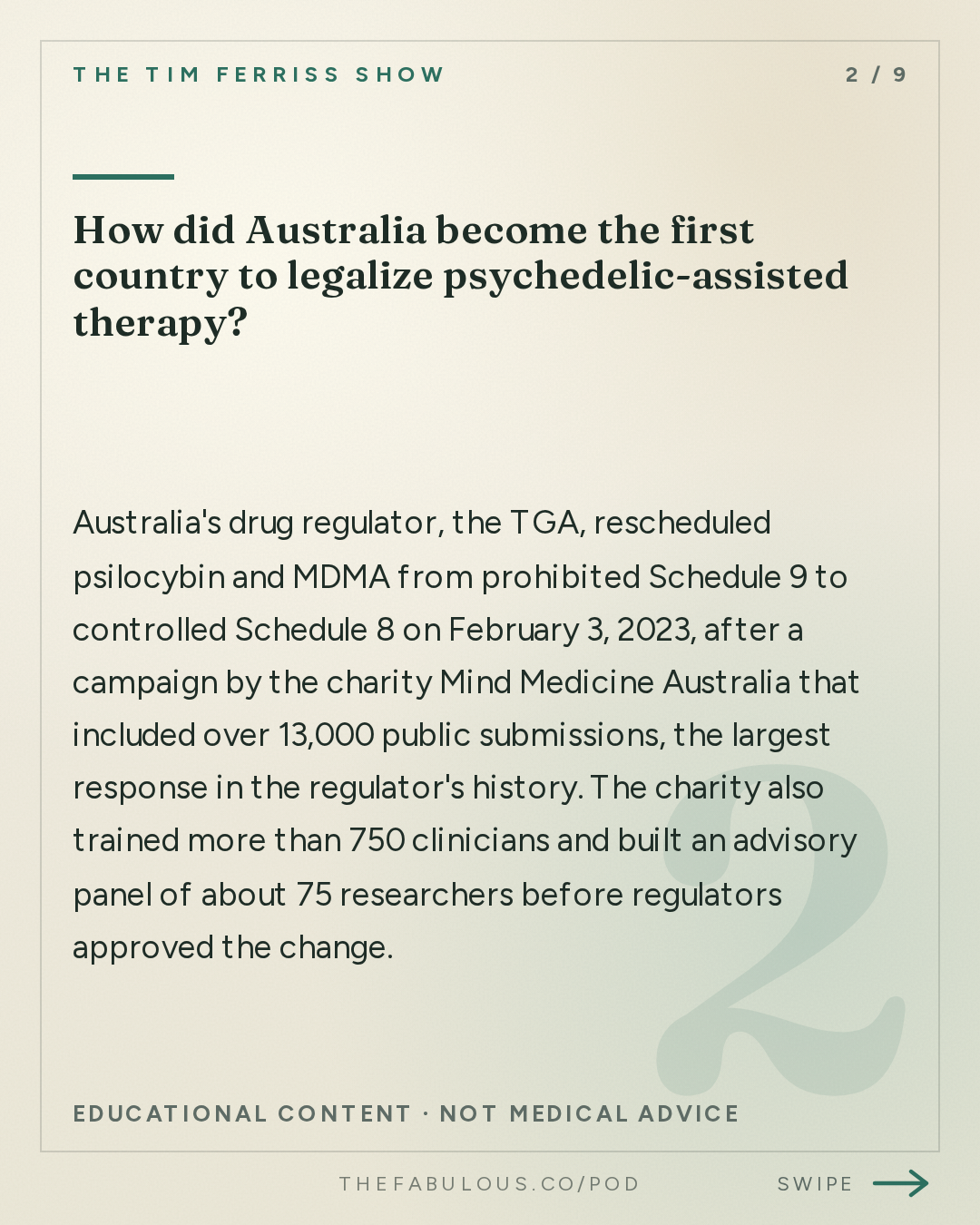 How did Australia become the first country to legalize psychedelic-assisted therapy? — The Tim Ferriss Show: #883: How to Legalize Medical Psychedelics in Your Country — Tania de Jong on The Playbook Behind Australia's World-First Breakthrough