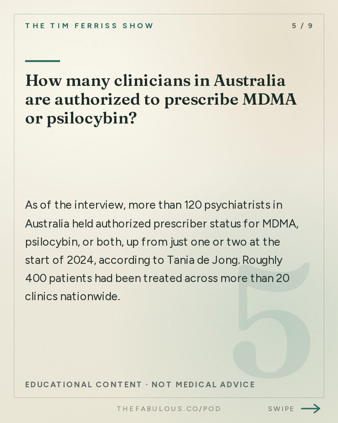 How many clinicians in Australia are authorized to prescribe MDMA or psilocybin? — The Tim Ferriss Show: #883: How to Legalize Medical Psychedelics in Your Country — Tania de Jong on The Playbook Behind Australia's World-First Breakthrough