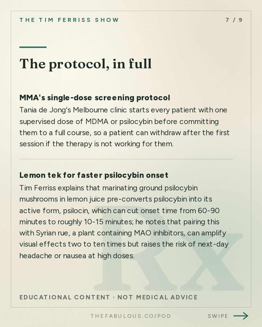 The protocol, in full — The Tim Ferriss Show: #883: How to Legalize Medical Psychedelics in Your Country — Tania de Jong on The Playbook Behind Australia's World-First Breakthrough