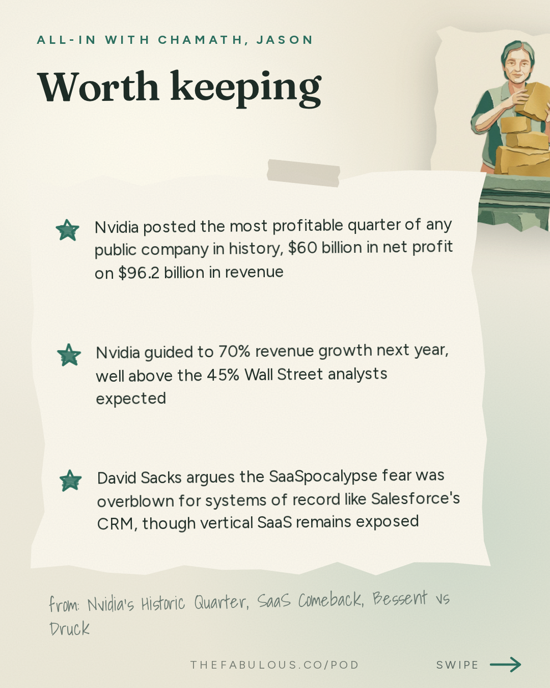 Worth keeping — All-In with Chamath, Jason, Sacks & Friedberg: Nvidia's Historic Quarter, SaaS Comeback, Bessent vs Druck, America's Debt Crisis, Cancer Vaccine