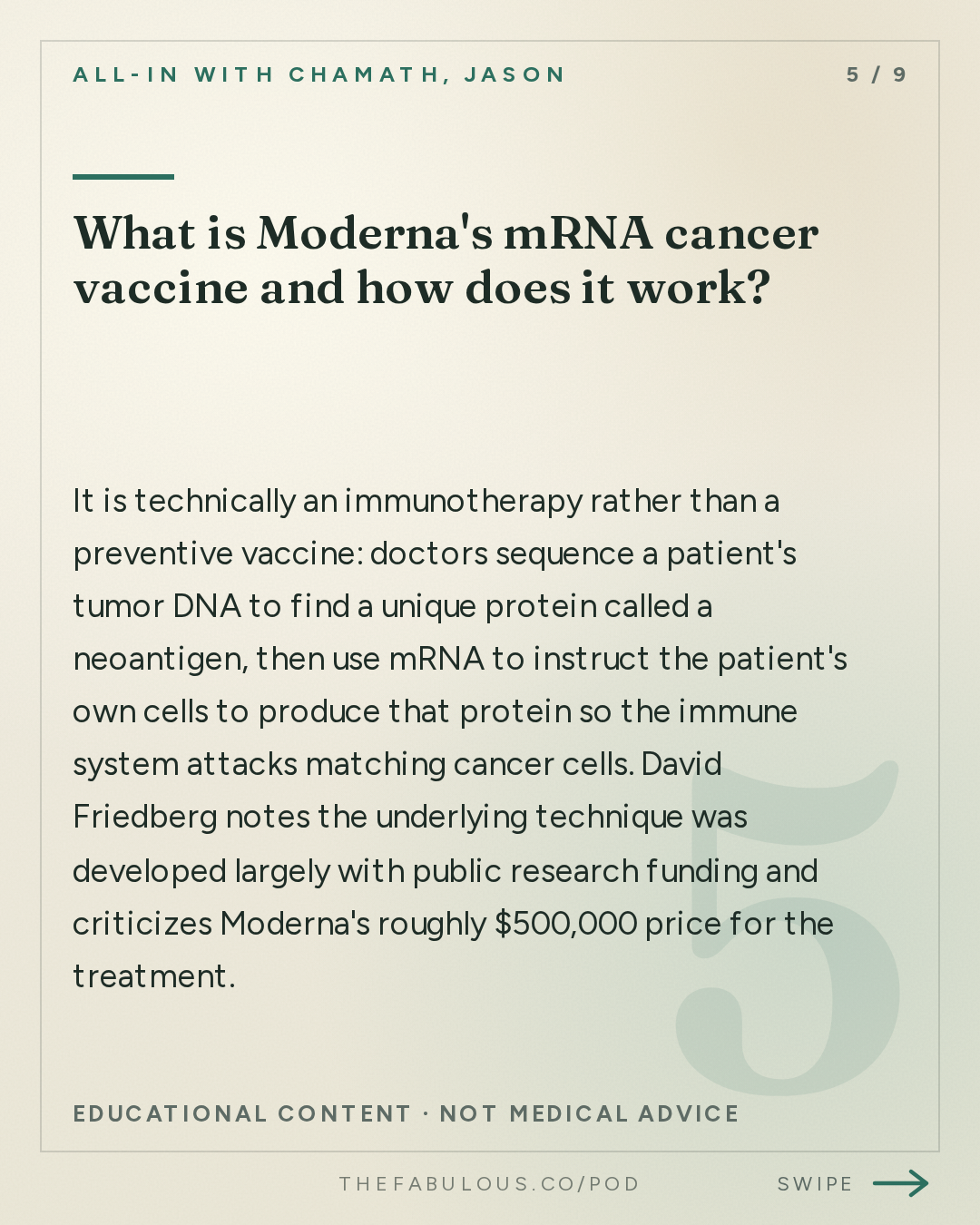 What is Moderna's mRNA cancer vaccine and how does it work? — All-In with Chamath, Jason, Sacks & Friedberg: Nvidia's Historic Quarter, SaaS Comeback, Bessent vs Druck, America's Debt Crisis, Cancer Vaccine