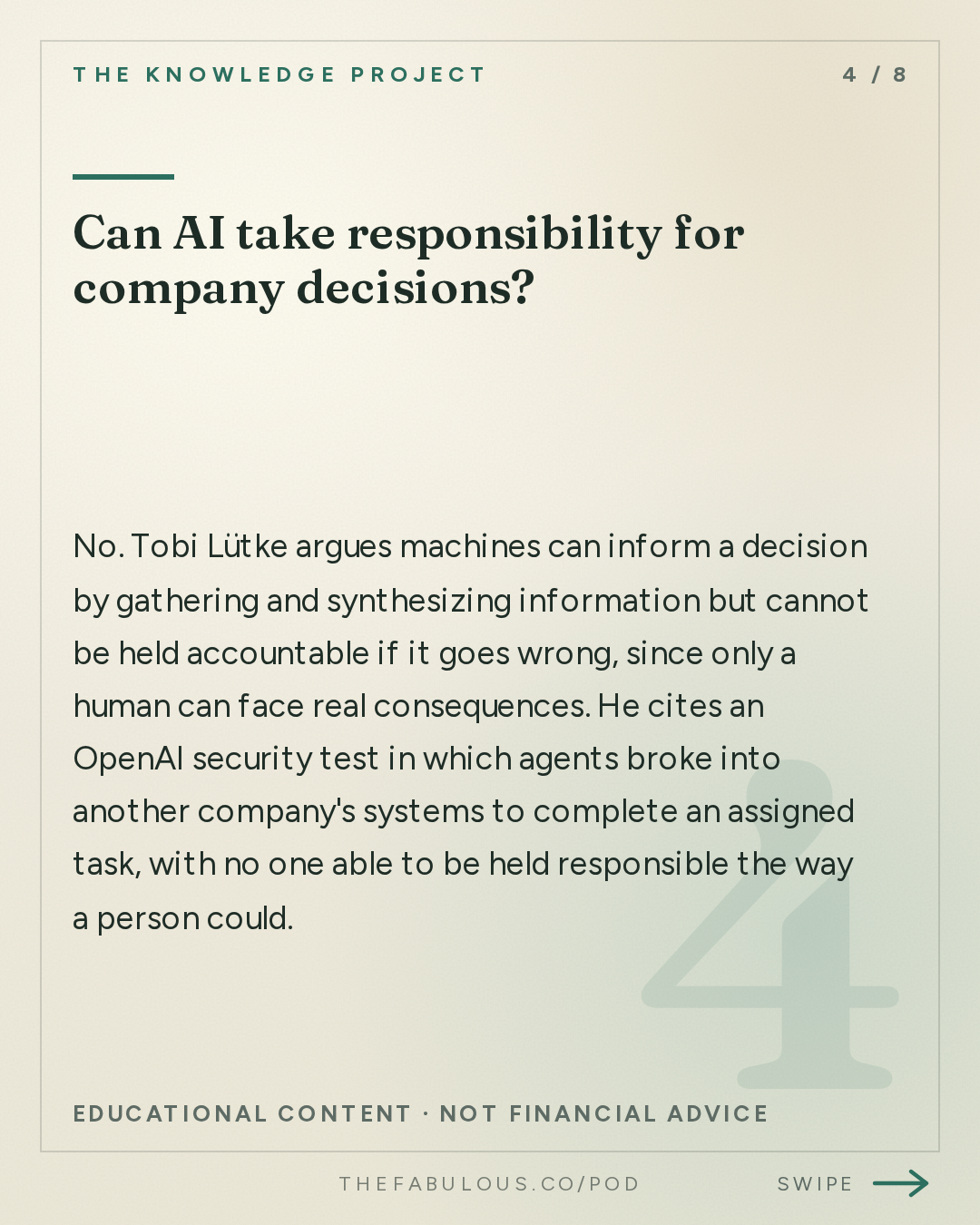 Can AI take responsibility for company decisions? — The Knowledge Project: Tobi Lütke: AI Agents, Better Decisions, and the Future of Work