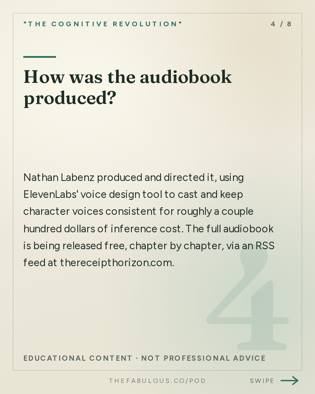 How was the audiobook produced? — "The Cognitive Revolution" : What is Utopia? Presenting The Receipt Horizon, by Joel Borgen – Chapters 1–4