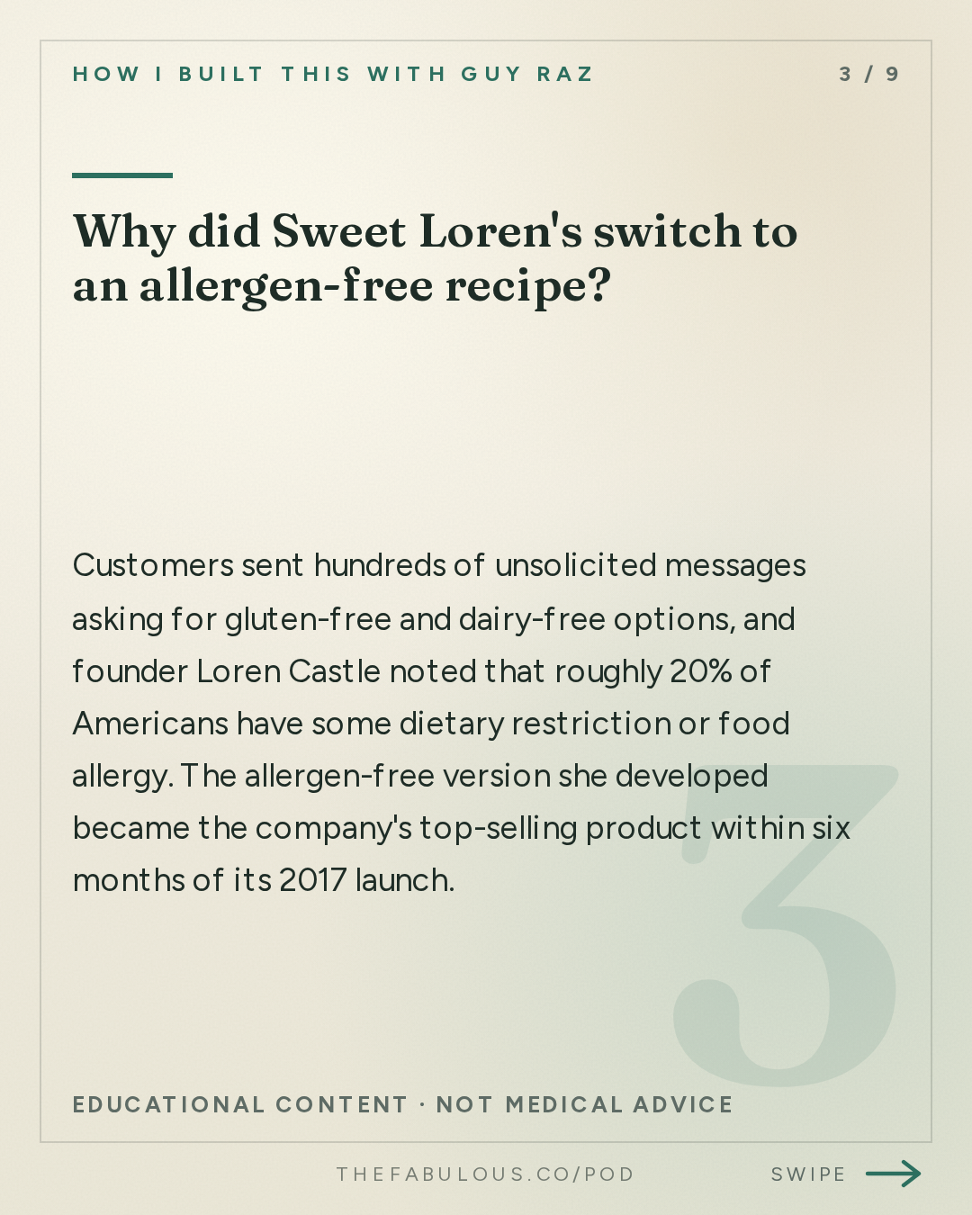 Why did Sweet Loren's switch to an allergen-free recipe? — How I Built This with Guy Raz: Sweet Loren’s: Loren Castle. How A Recipe Makeover Built a National Cookie Brand