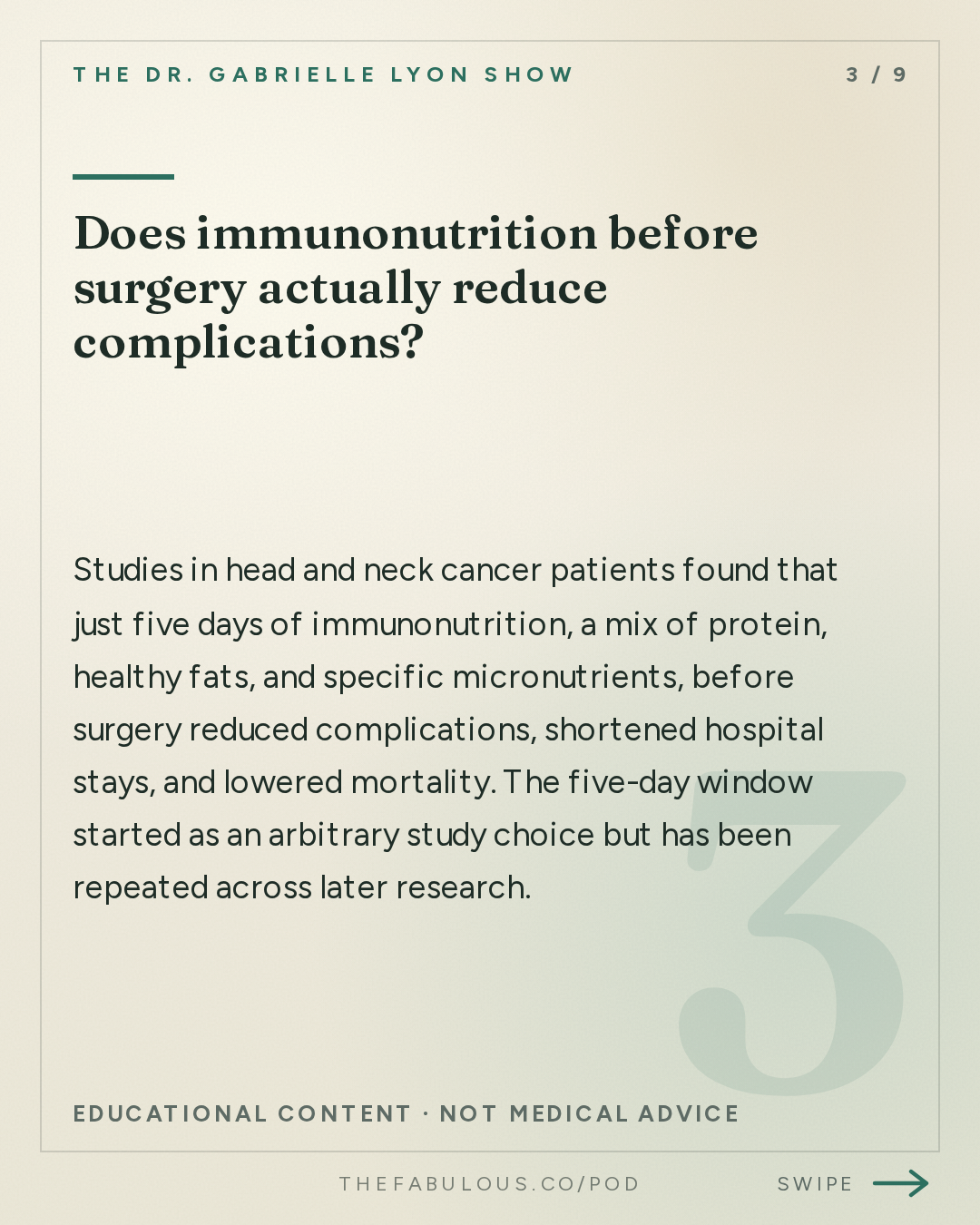 Does immunonutrition before surgery actually reduce complications? — The Dr. Gabrielle Lyon Show: How to Prepare Your Body for Surgery: Protein, Prehab and the 5 Days That Change Your Recovery | Dr. Rebecca Knackstedt
