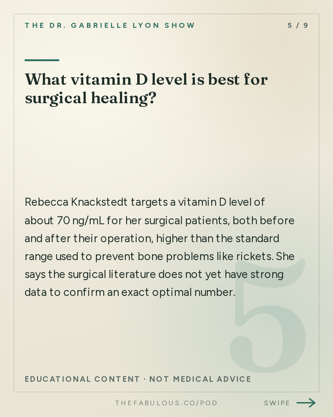 What vitamin D level is best for surgical healing? — The Dr. Gabrielle Lyon Show: How to Prepare Your Body for Surgery: Protein, Prehab and the 5 Days That Change Your Recovery | Dr. Rebecca Knackstedt