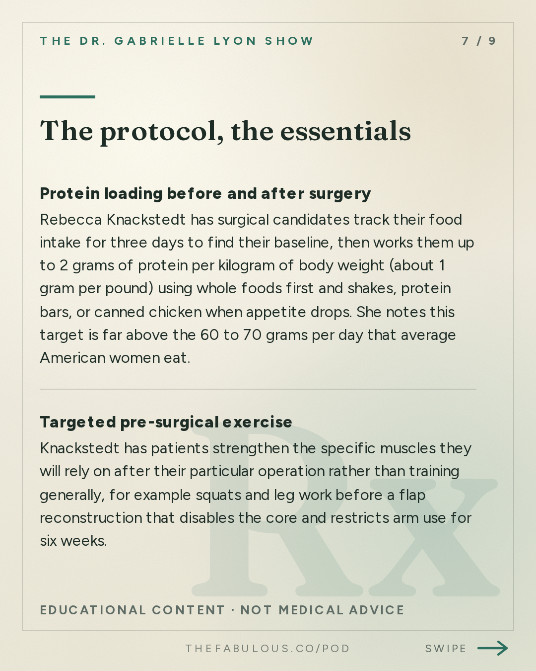 The protocol, the essentials — The Dr. Gabrielle Lyon Show: How to Prepare Your Body for Surgery: Protein, Prehab and the 5 Days That Change Your Recovery | Dr. Rebecca Knackstedt