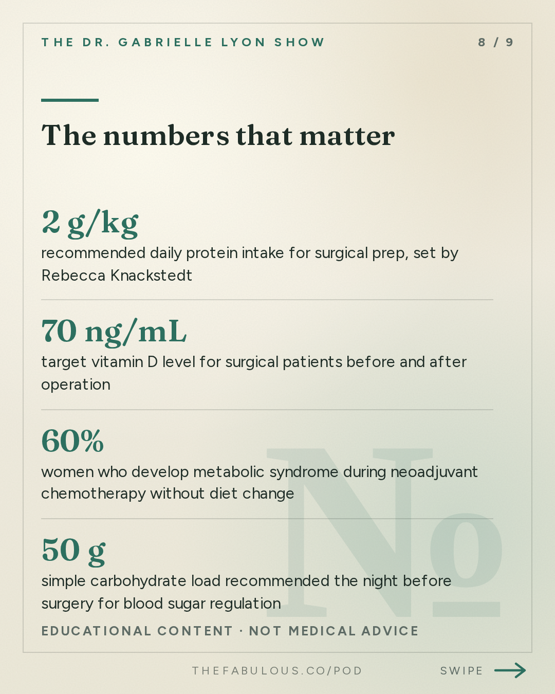 The numbers that matter — The Dr. Gabrielle Lyon Show: How to Prepare Your Body for Surgery: Protein, Prehab and the 5 Days That Change Your Recovery | Dr. Rebecca Knackstedt