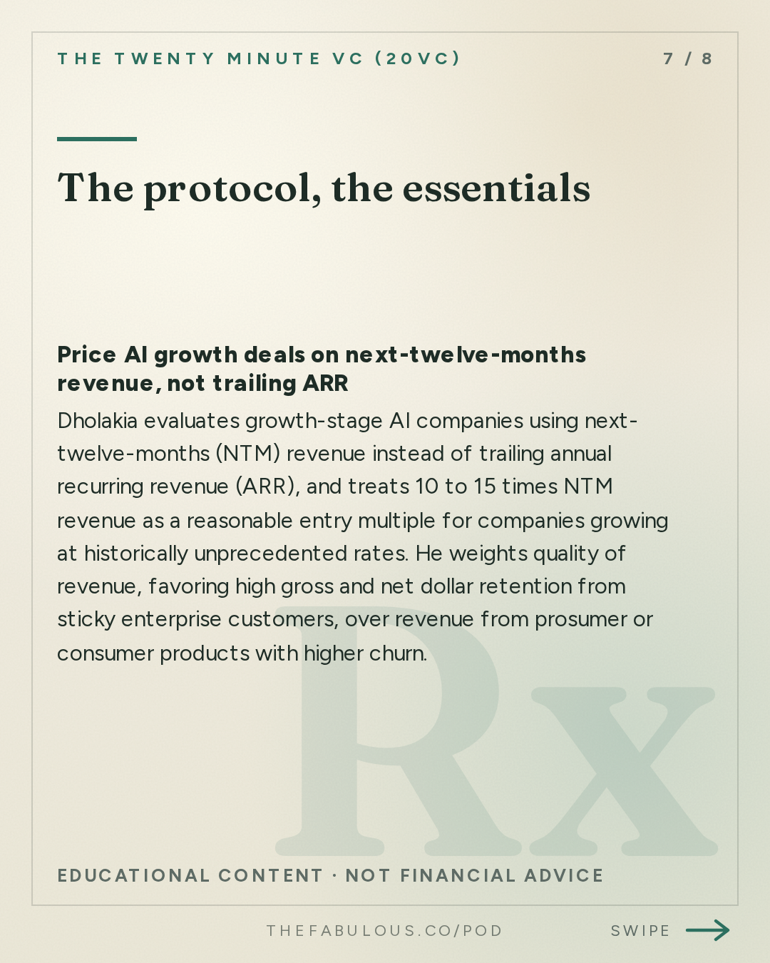 The protocol, the essentials — The Twenty Minute VC (20VC): Venture Capital | Startup Funding | The Pitch: 20VC: You Need $1BN To Do Seed Today: The Untold Truths of Venture | Who Wins and Who Loses in the Next Decade of VC | Why Margin and Price Matter Less in a World of AI with Sameer Dholakia, Bessemer