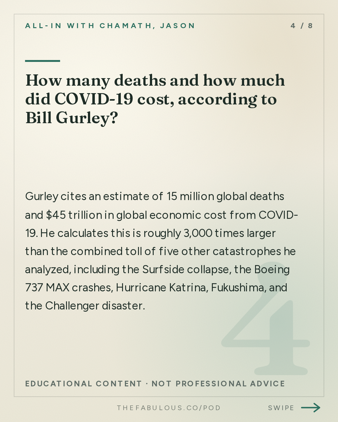 How many deaths and how much did COVID-19 cost, according to Bill Gurley? — All-In with Chamath, Jason, Sacks & Friedberg: Bill Gurley: Searching for Feynman