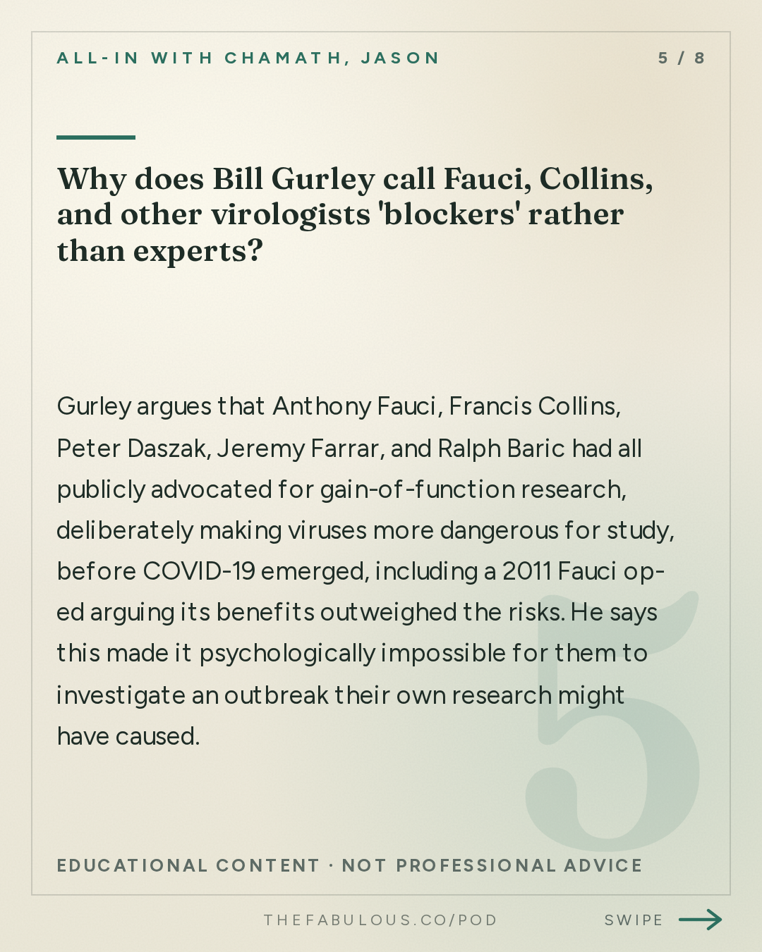 Why does Bill Gurley call Fauci, Collins, and other virologists 'blockers' rather than experts? — All-In with Chamath, Jason, Sacks & Friedberg: Bill Gurley: Searching for Feynman