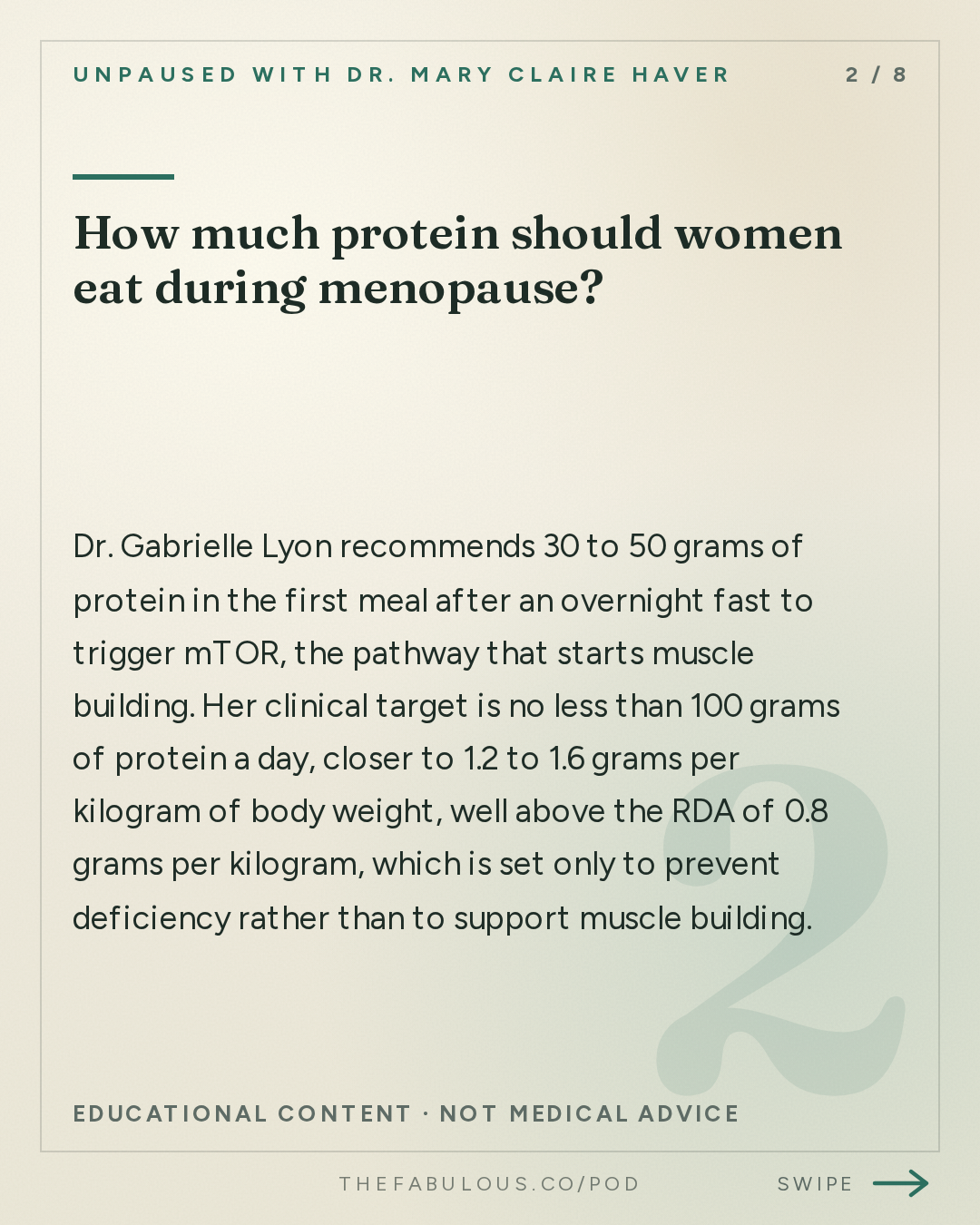 How much protein should women eat during menopause? — unPAUSED with Dr. Mary Claire Haver: Building Muscle in Menopause: Protein, Creatine and Strength Training with Dr. Gabrielle Lyon