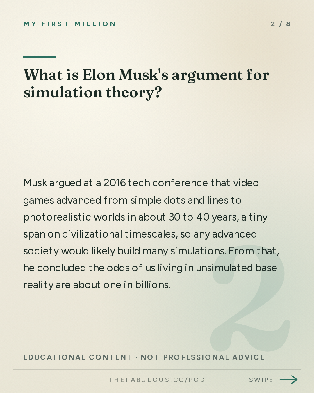 What is Elon Musk's argument for simulation theory? — My First Million: MIT scientist: Elon Musk was right, we are almost certainly in a simulation